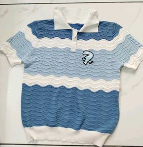 Striped Knit Polo Top