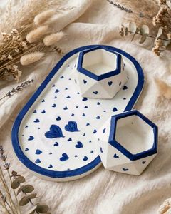 Cute Heart Tray &amp; candle holder com Planter Set