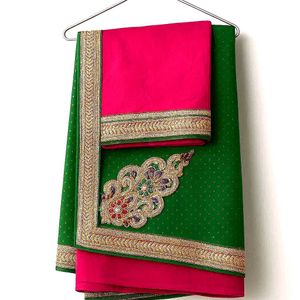 Stunning Green & Pink Embroidered Saree