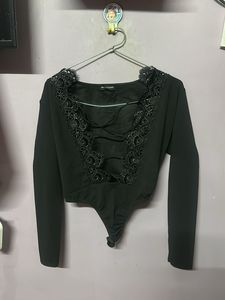 Black Lace Trim Bodysuit
