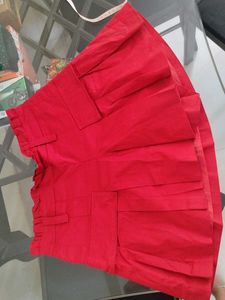 Red Pleated Shorts