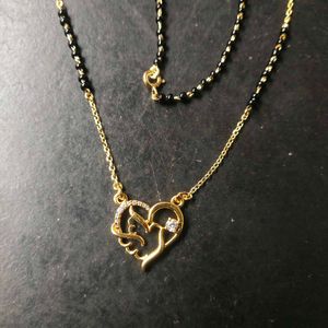 92.5 Pure Silver Gold polish Heart Mangalsutra