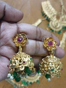 Gold With Green Drop Bridal Jewellery Set