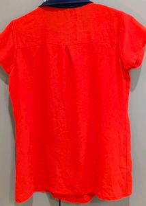 Vibrant Red Top with Navy Blue Collar &amp; Tie