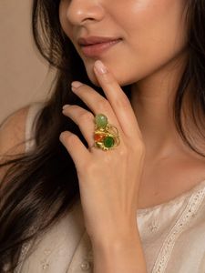 Statement Brass Ring with Multi-Color Stones😊