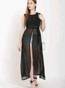 Sheer Black Sleeveless Maxi Dress + Free kurti