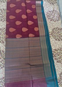 Elegant Deep Wine & Teal Blue Silk-Blend saree