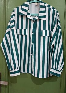 Vertical Stripe Button-Up Shirt