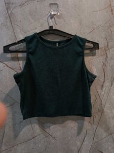 Dark Green ribbed Sleeveless Cropped Top (size-M)
