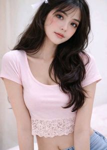 Pink Lace Trim Crop Top