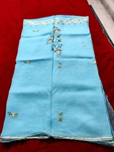 Sky Blue Embroidered Cotton Saree 🌸💙