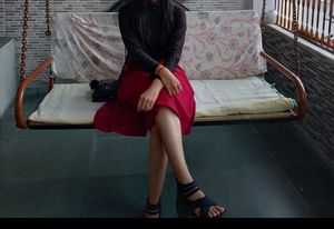 Burgundy A-Line Midi Skirt