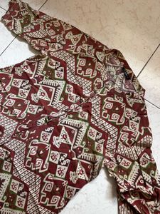 Maroon &amp; White Printed Kurta