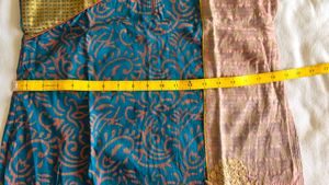 Teal &amp; Orange Printed Sleeveless Kurta
