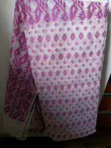 Magenta on white jamdani saree