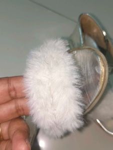 Silver Sandals with Fur Detail