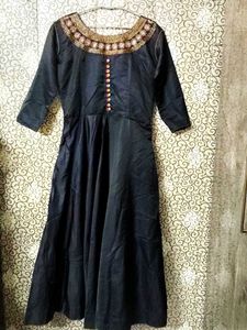 Elegant Navy Blue Dyed Satin Anarkali Suit