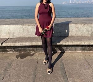 Elegant Maroon Halter Neck Dress (Faballey)