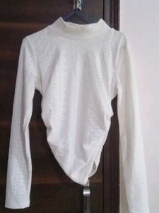 Chic Ruched White Eyelet Top