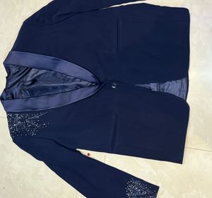 Men's Navy Blue Blazer with Embellished Collar