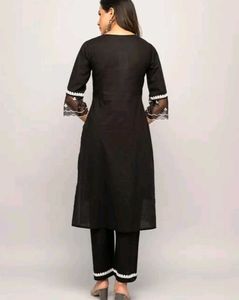 Elegant Black Embroidered Kurta with pant