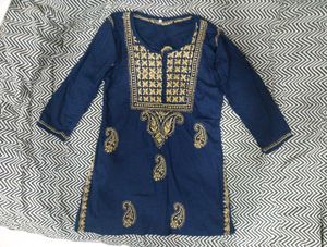 Navy Blue Embroidered Kurti