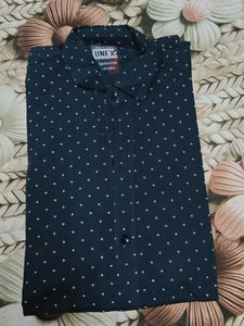 UNEX Men's Navy Blue Polka Dot Shirt