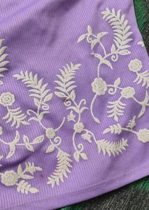 Purple Embroidered Casual T-shirt