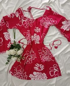 Floral Print Pink Kurti