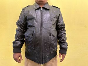 Classic Black Leather Bomber Jacket