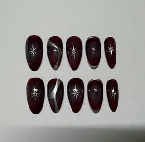 Press-On Nails - Burgundy & Silver