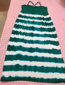 Green &amp; White Striped Maxi Dress Canadian Brand