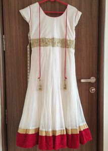 White Net &amp; Red Velvet Anarkali Suit