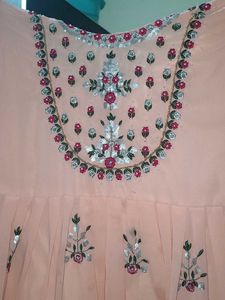 Elegant Peach A line Kurta with Embellishments