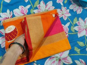 new saree with attached blouse piece Orange Sare