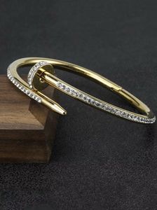 Gold Nail Bangle with Crystals