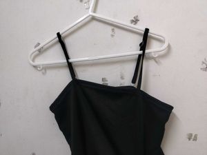Chic Ruched Black Spaghetti Strap Dress
