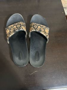 Black and Gold Patterned Slides