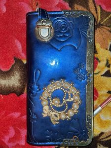 Stylish Blue Wallet with Pearl Embellishment