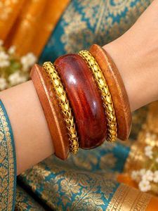 Wooden Bangles with Gold Chain Detail