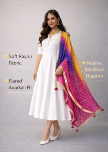 Beautiful White Coloured Frock Suit Set - 2 Piece