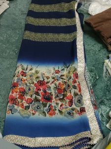 Navy Blue Floral Print Saree