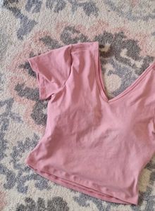 Pink V-Neck Cropped Top