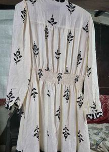 White Kurta with Black Floral Print