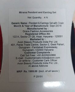 Avon Mirana Necklace &amp; Earrings Set With Chain