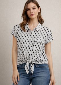 Chic Bird Print Button-Up Shirt