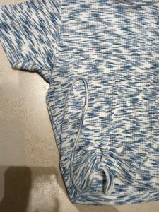 Blue &amp; White Textured Crop Top
