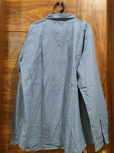 Men's Printed Blue Long Sleeve Shirt