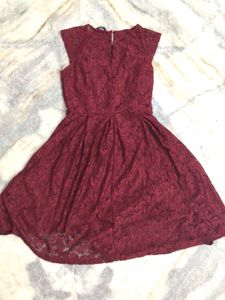 Maroon Lace Fit &amp; Flare Dress