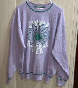 Lavender Floral Graphic Knit Sweatshirt